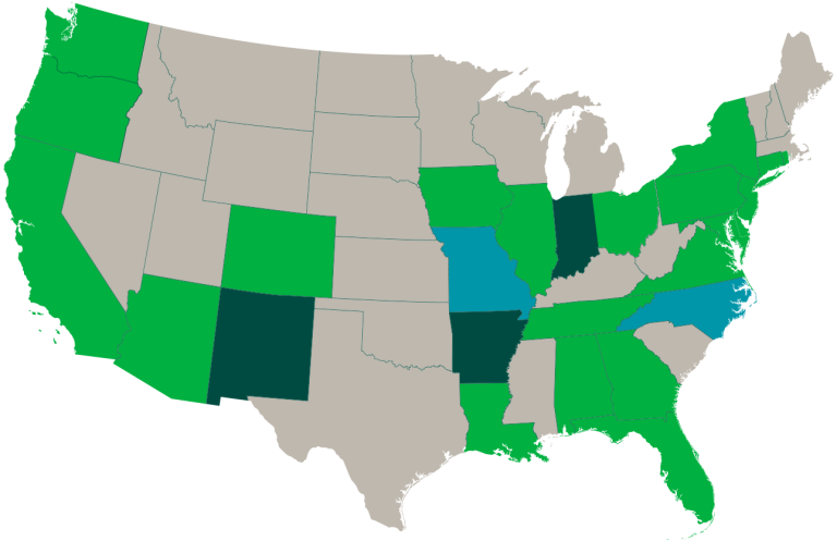 US map highlighting states in which different Sensys Gatso solutions could be utilized